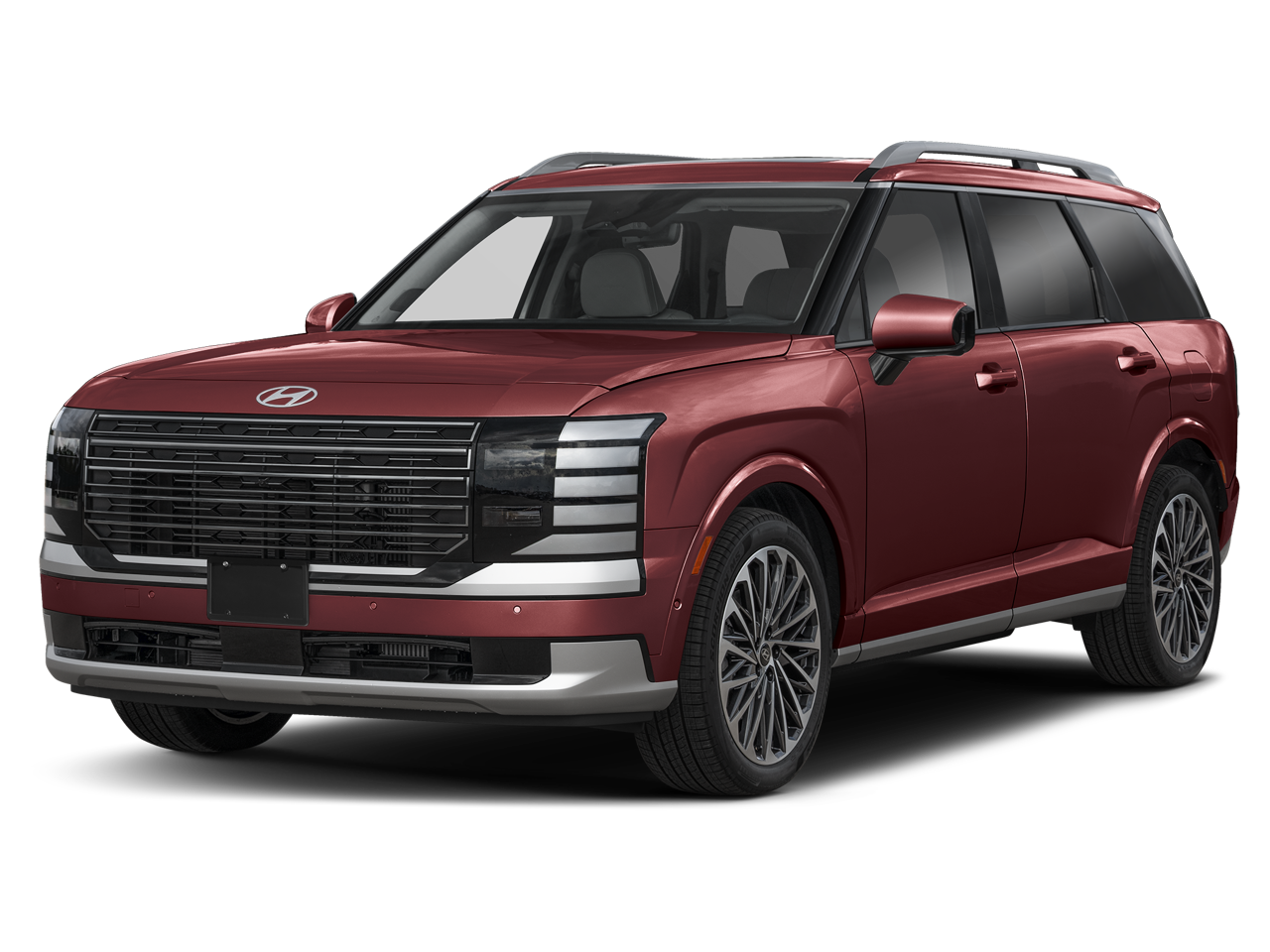 2026 Hyundai PALISADE HYBRID Calligraphy in Galaxy Maroon Pearl — front three-quarter view
